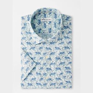 Peter Millar Jungle Exotic Sport Shirt Mens Medium Tiger Cotton Short Sleeve